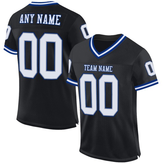 Custom Black White-Royal Mesh Authentic Throwback Football Jersey Custom Black White-Royal Mesh Authentic Throwback Football Jersey