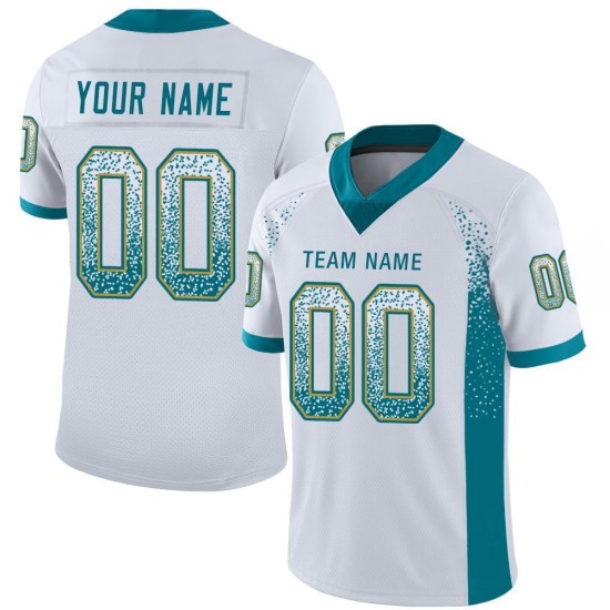 Custom White Teal-Old Gold Mesh Drift Fashion Football Jersey Custom White Teal-Old Gold Mesh Drift Fashion Football Jersey