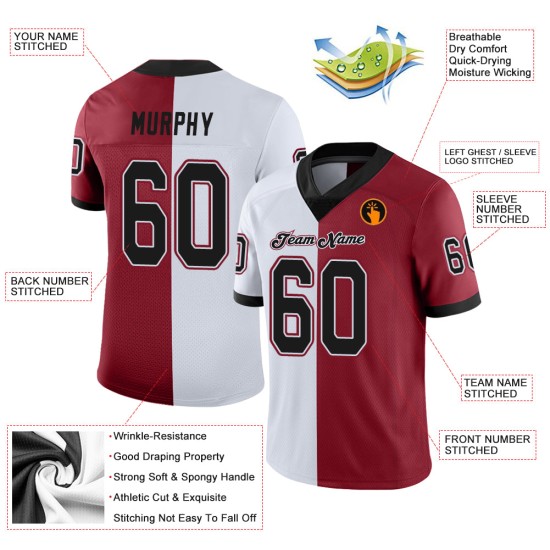 Custom Cardinal Black-White Mesh Split Fashion Football Jersey Custom Cardinal Black-White Mesh Split Fashion Football Jersey