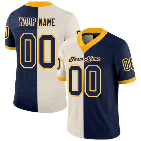 Custom Cream Navy-Gold Mesh Split Fashion Football Jersey Custom Cream Navy-Gold Mesh Split Fashion Football Jersey
