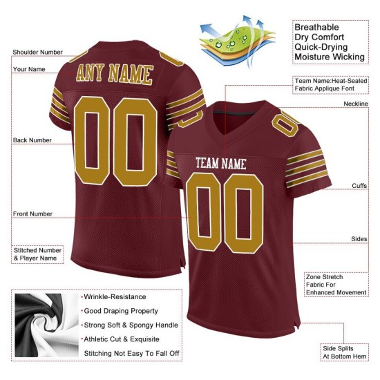 Custom Burgundy Old Gold-White Mesh Authentic Football Jersey Custom Burgundy Old Gold-White Mesh Authentic Football Jersey