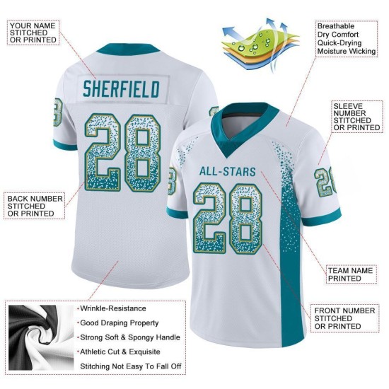 Custom White Teal-Old Gold Mesh Drift Fashion Football Jersey Custom White Teal-Old Gold Mesh Drift Fashion Football Jersey
