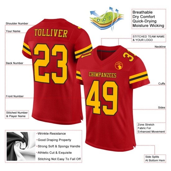 Custom Red Gold-Black Mesh Authentic Football Jersey Custom Red Gold-Black Mesh Authentic Football Jersey