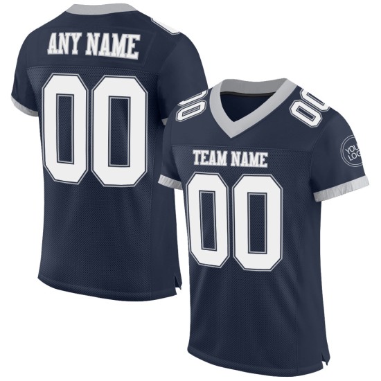 Custom Navy White-Gray Mesh Authentic Football Jersey Custom Navy White-Gray Mesh Authentic Football Jersey