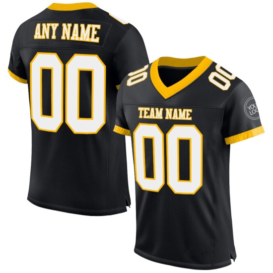 Custom Black White-Gold Mesh Authentic Football Jersey Custom Black White-Gold Mesh Authentic Football Jersey