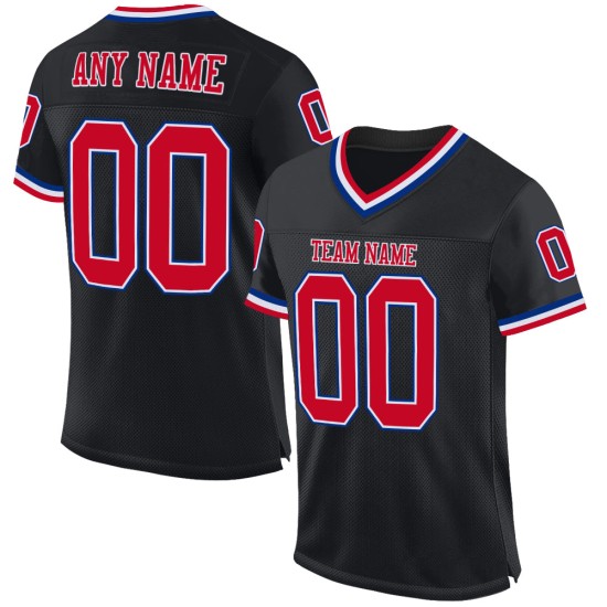Custom Black Red-Royal Mesh Authentic Throwback Football Jersey Custom Black Red-Royal Mesh Authentic Throwback Football Jersey