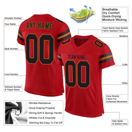 Custom Red Black-Old Gold Mesh Authentic Football Jersey Custom Red Black-Old Gold Mesh Authentic Football Jersey