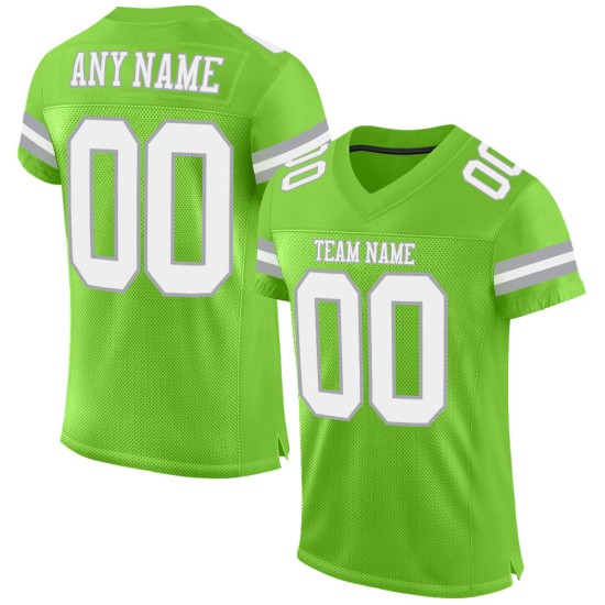Custom Neon Green White-Gray Mesh Authentic Football Jersey Custom Neon Green White-Gray Mesh Authentic Football Jersey