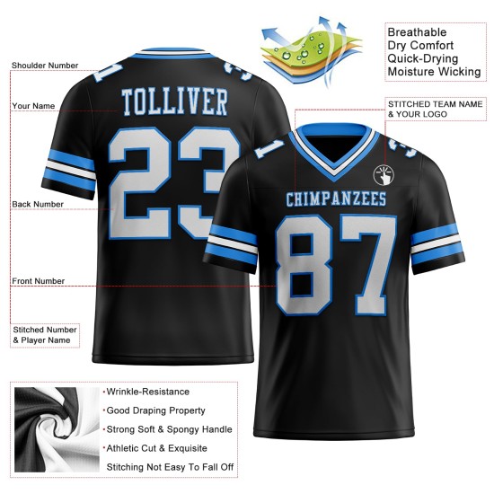 Custom Black White-Powder Blue Mesh Authentic Football Jersey Custom Black White-Powder Blue Mesh Authentic Football Jersey