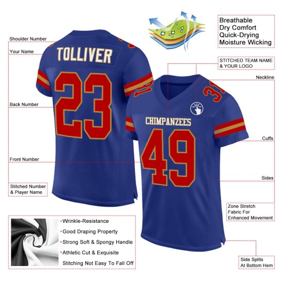 Custom Royal Red-Old Gold Mesh Authentic Football Jersey Custom Royal Red-Old Gold Mesh Authentic Football Jersey