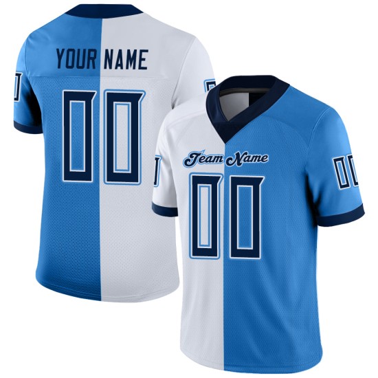 Custom Powder Blue Navy-White Mesh Split Fashion Football Jersey Custom Powder Blue Navy-White Mesh Split Fashion Football Jersey
