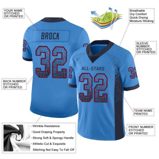 Custom Powder Blue Navy-Red Mesh Drift Fashion Football Jersey Custom Powder Blue Navy-Red Mesh Drift Fashion Football Jersey
