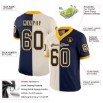 Custom Cream Navy-Gold Mesh Split Fashion Football Jersey Custom Cream Navy-Gold Mesh Split Fashion Football Jersey