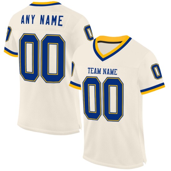 Custom Cream Royal-Gold Mesh Authentic Throwback Football Jersey Custom Cream Royal-Gold Mesh Authentic Throwback Football Jersey