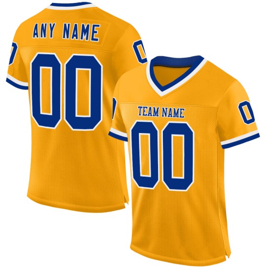Custom Gold Royal-White Mesh Authentic Throwback Football Jersey Custom Gold Royal-White Mesh Authentic Throwback Football Jersey