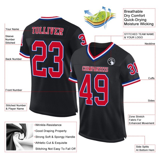 Custom Black Red-Royal Mesh Authentic Throwback Football Jersey Custom Black Red-Royal Mesh Authentic Throwback Football Jersey