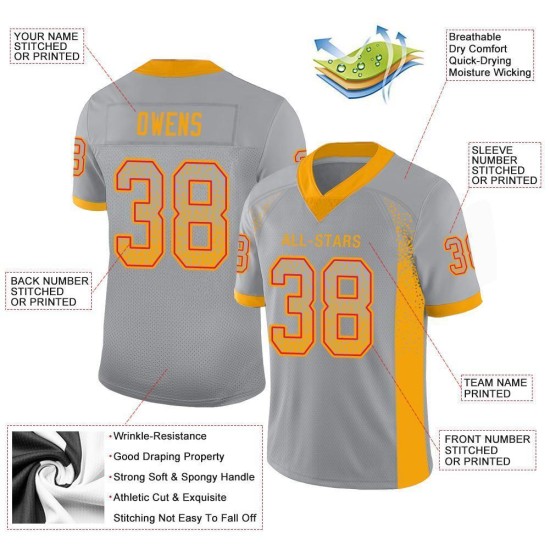 Custom Light Gray Gold-Scarlet Mesh Drift Fashion Football Jersey Custom Light Gray Gold-Scarlet Mesh Drift Fashion Football Jersey